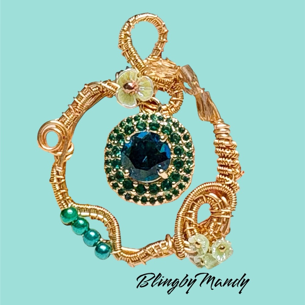 Gold and Green Pendant-wire art artisan made
